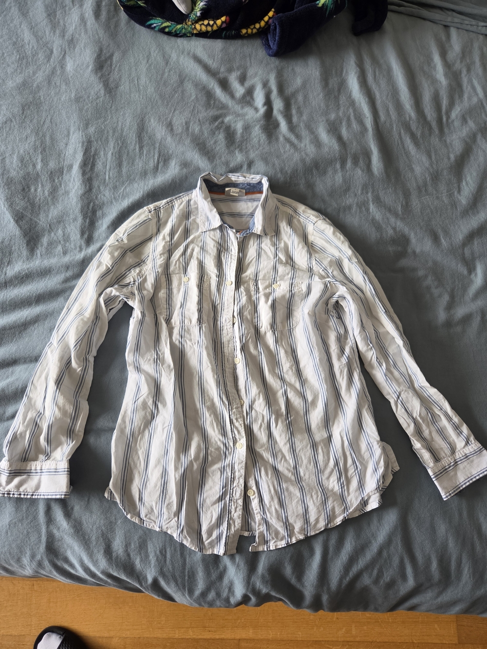 St. John's Bay White and Blue Vertical Stripe Button-Down Shirt